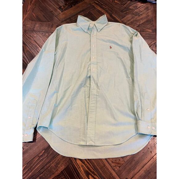 Ralph Lauren Classic Button Up Spring Green Shirt Men 17 35/36 Preppy Wedding - Picture 1 of 10